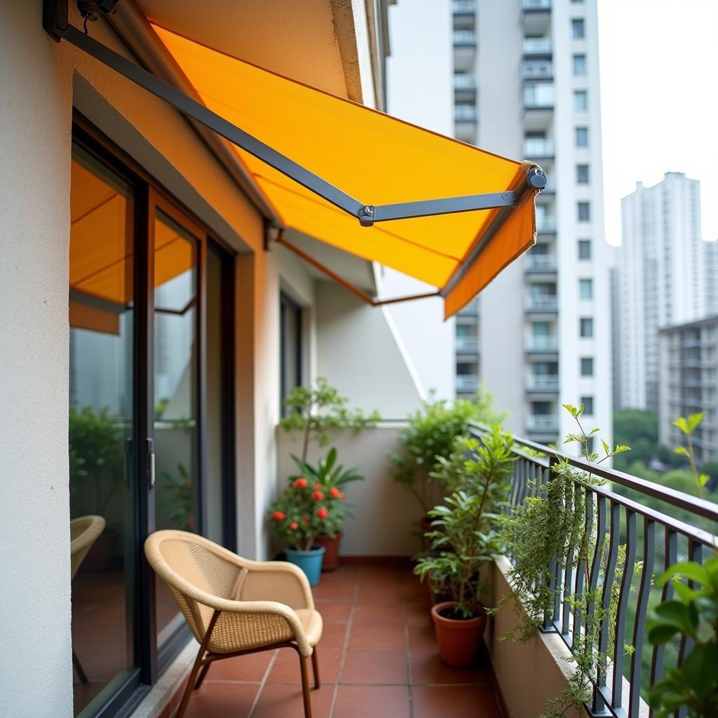 Bạt cuốn mái hiên nhỏ gọn cho ban công chung cư, giải pháp che chắn linh hoạt