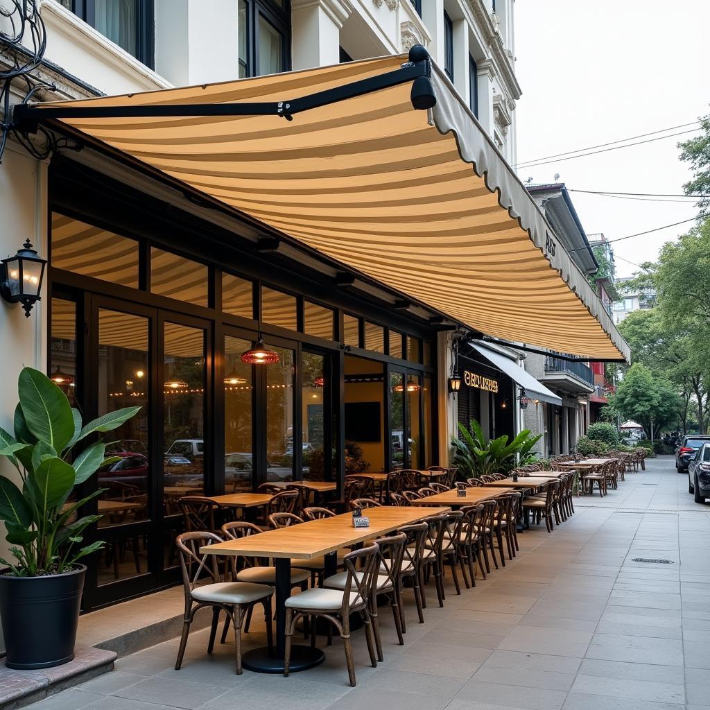 Bạt cuốn mái hiên khổ lớn cho quán cafe, tạo không gian che nắng mưa hiệu quả