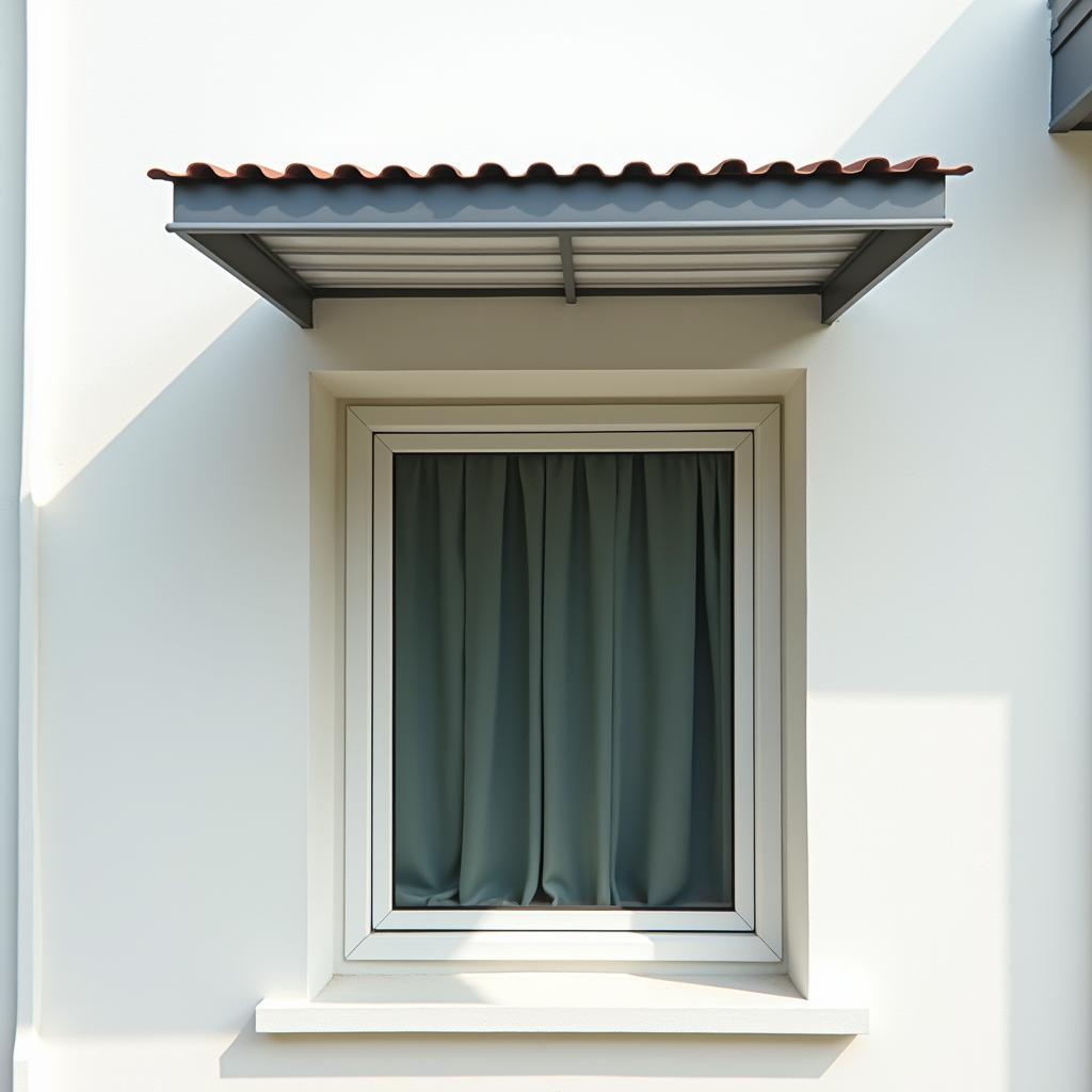 Mẫu mái che cửa sổ bằng tôn đẹp cho nhà phố hiện đại, khung sắt sơn đen, tôn lạnh màu ghi