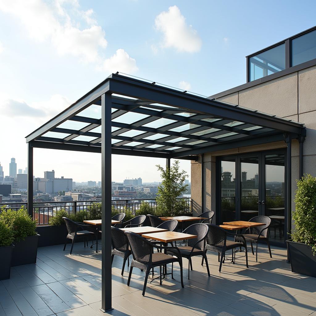 Mai che lay sang cho khu vuc san thuong quan cafe su dung tam nhua polycarbonate