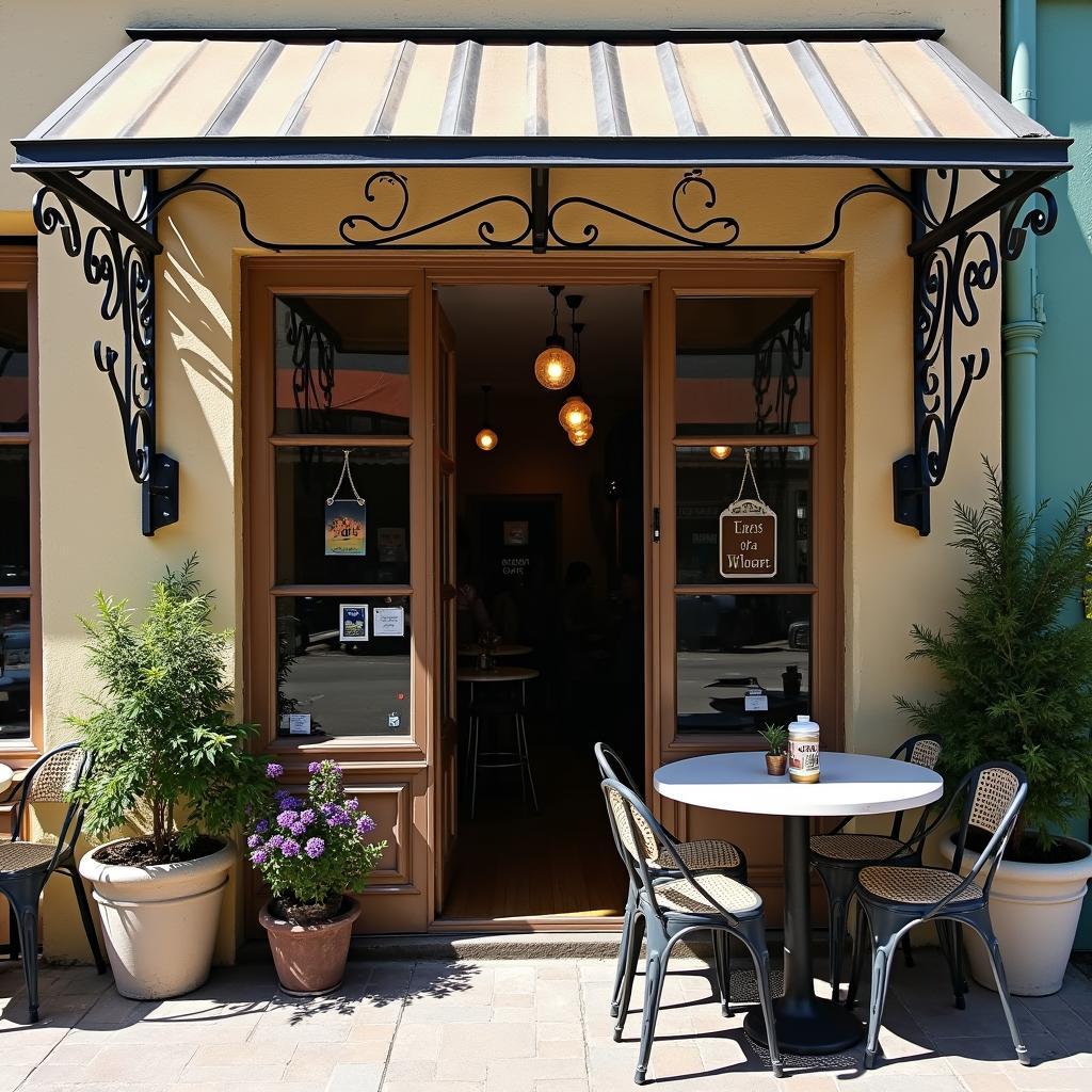 Mẫu mái hiên sắt nghệ thuật vintage độc đáo cho quán cafe