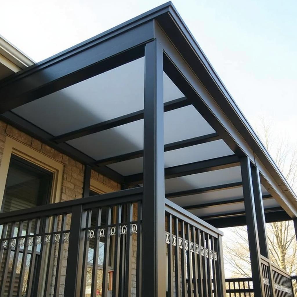 Mau mai hien sat dep hien dai voi he lam sat trang tri ben duoi, lợp poly mau xam