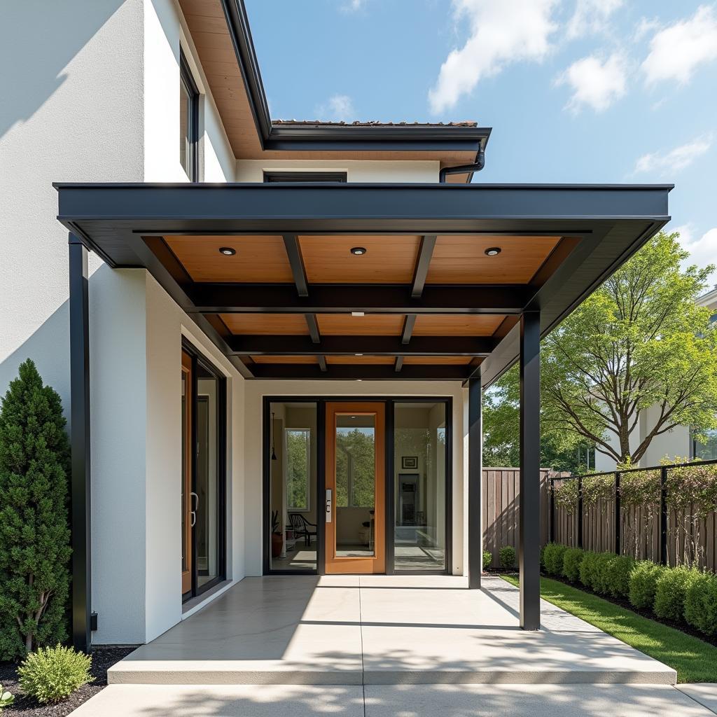 Mau mai hien sat dep hien dai cho nha pho lam tu khung sat hop va tam poly lay sang mau tra