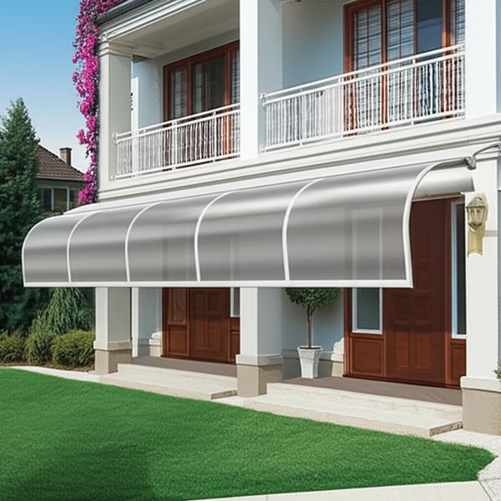 Mẫu mái che thông minh dạng trượt cho sân trước nhà phố, vật liệu tấm polycarbonate, thiết kế đơn giản, thanh lịch.