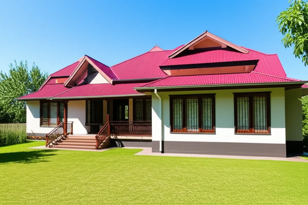 Mẫu mái tôn che sân đẹp cho biệt thự, nhà vườn với tôn giả ngói màu đỏ sang trọng 