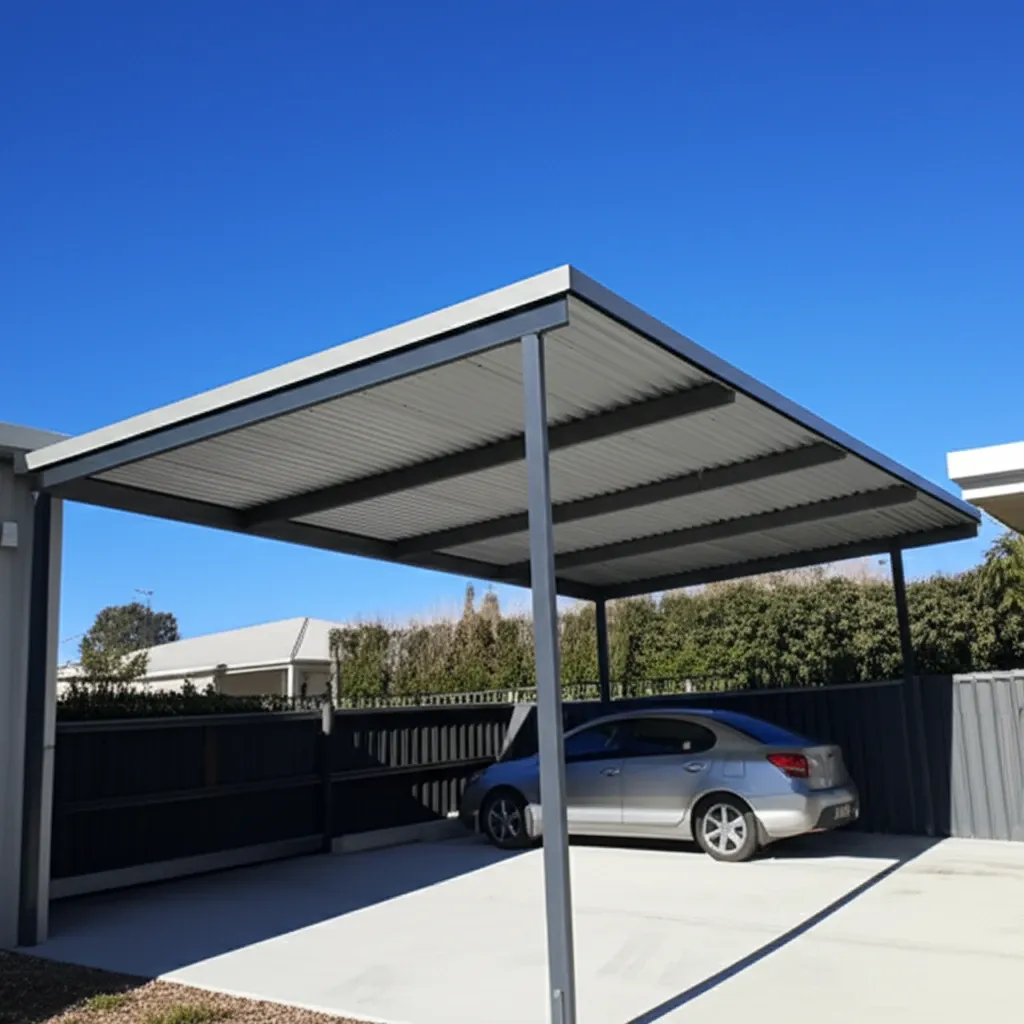 Mẫu mái tôn che sân trước đẹp hiện đại, bảo vệ xe khỏi nắng mưa